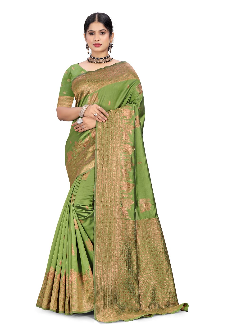 Banarasi art silk saree with silver zari and floral butta