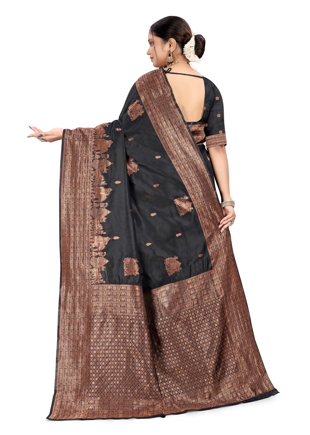 Banarasi art silk saree with silver zari and floral butta