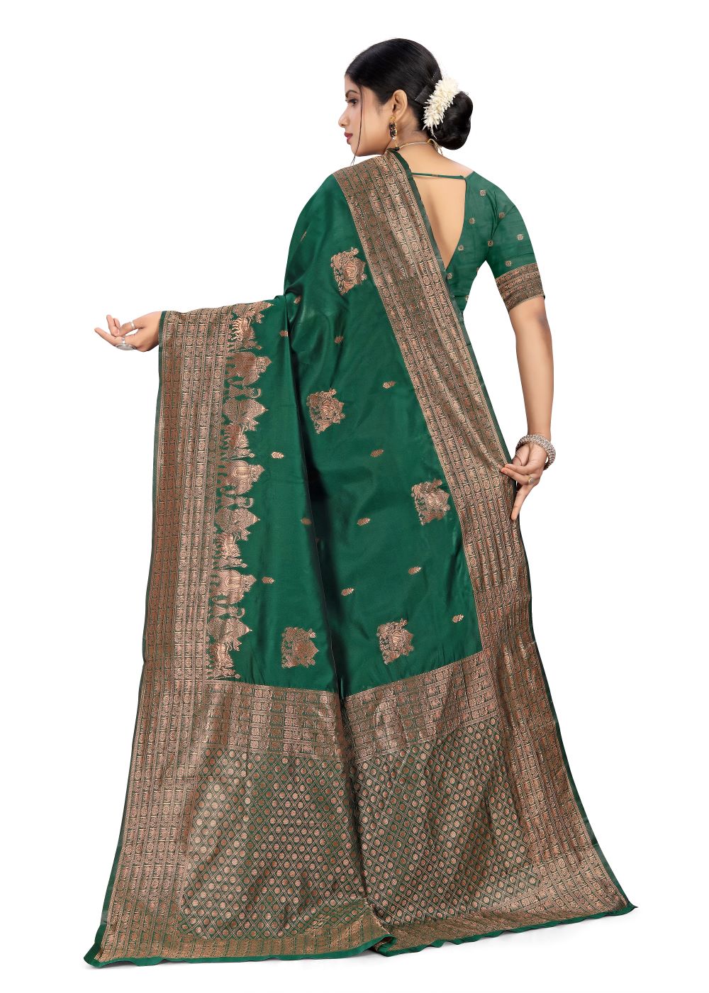 Banarasi art silk saree with silver zari and floral butta