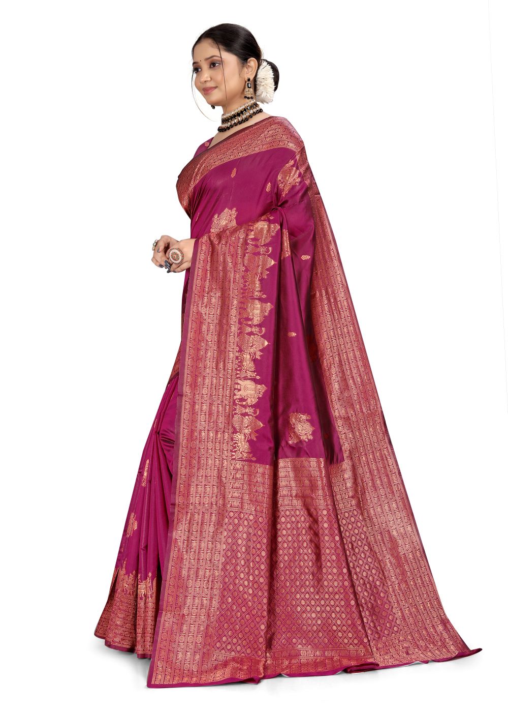 Banarasi art silk saree with silver zari and floral butta