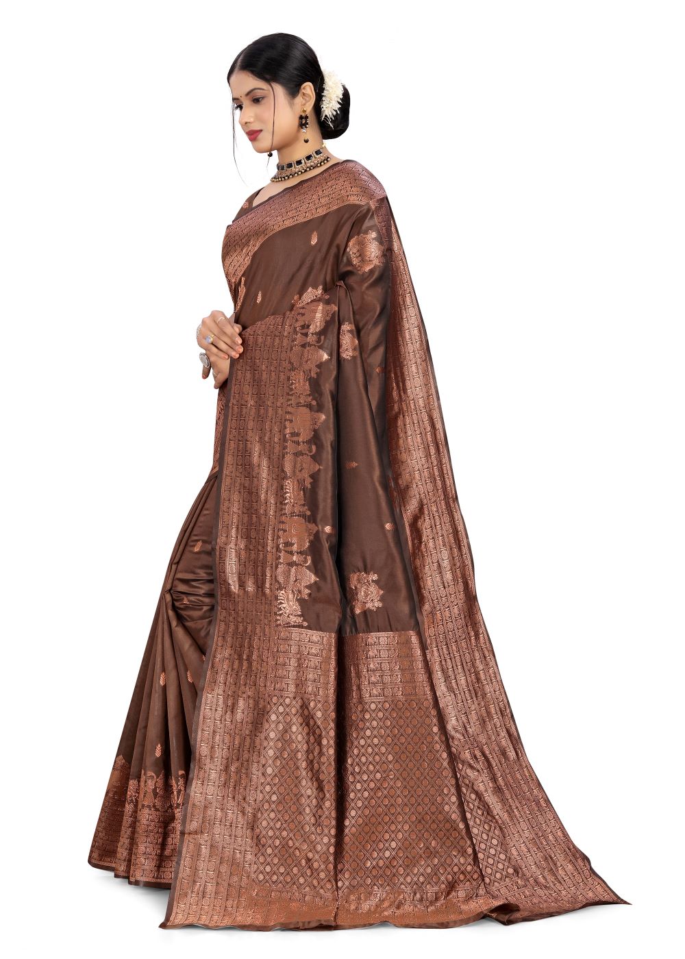 Banarasi art silk saree with silver zari and floral butta