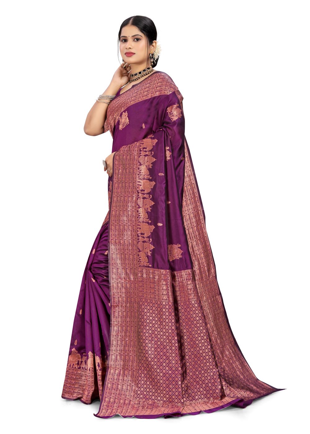 Banarasi art silk saree with silver zari and floral butta