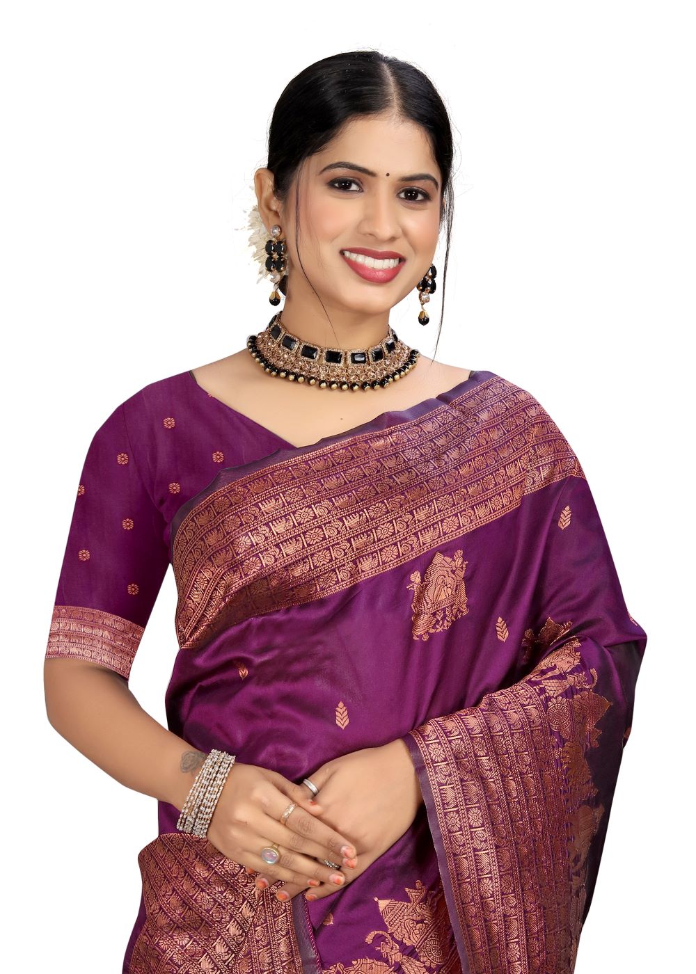 Banarasi art silk saree with silver zari and floral butta