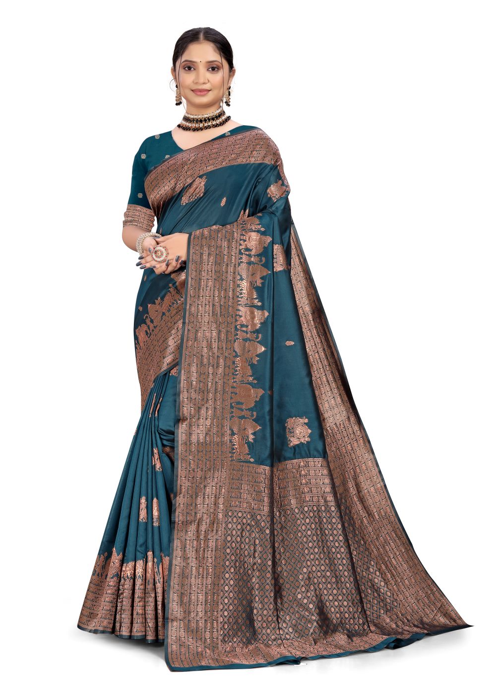 Banarasi art silk saree with silver zari and floral butta