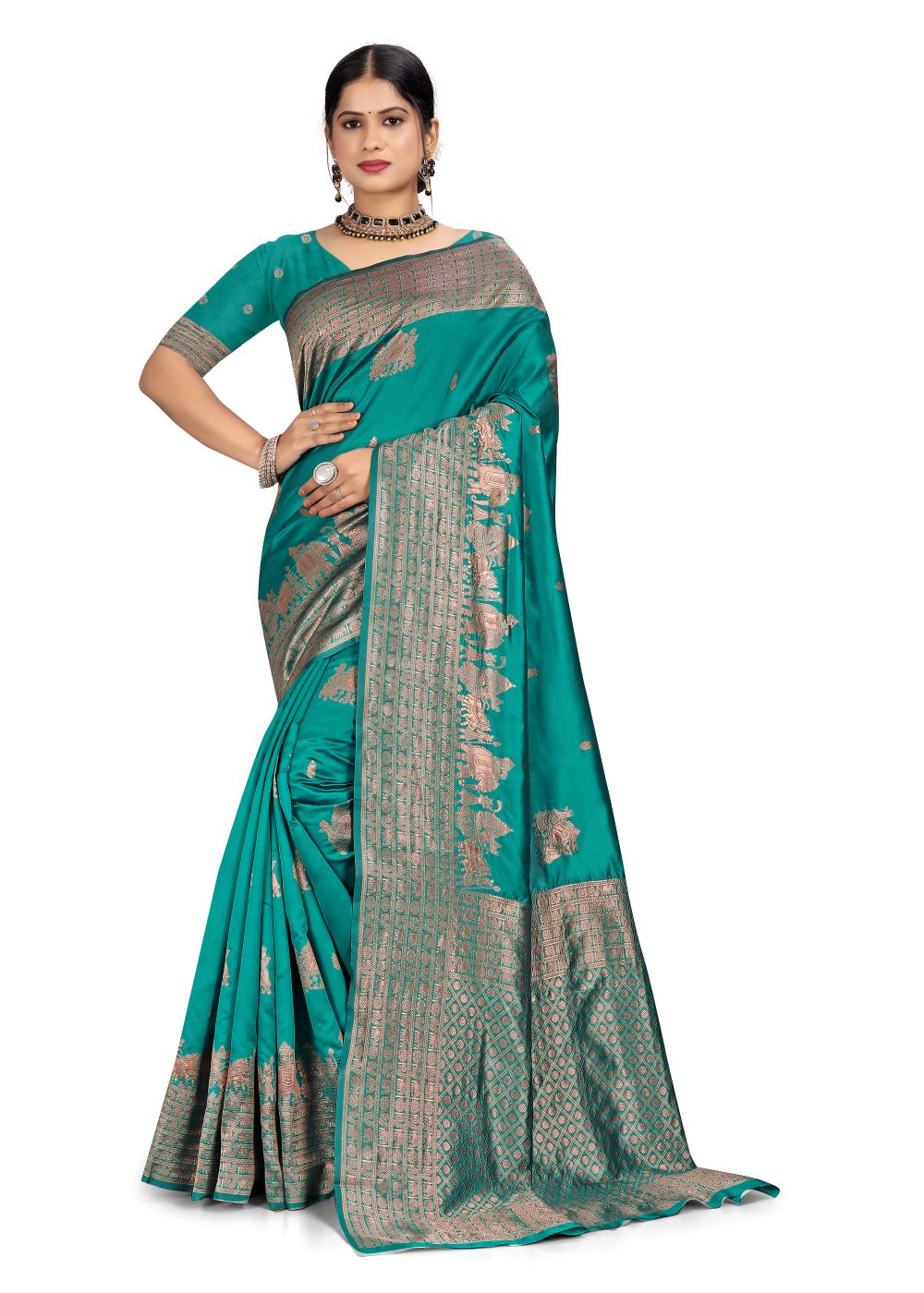 Banarasi art silk saree with silver zari and floral butta