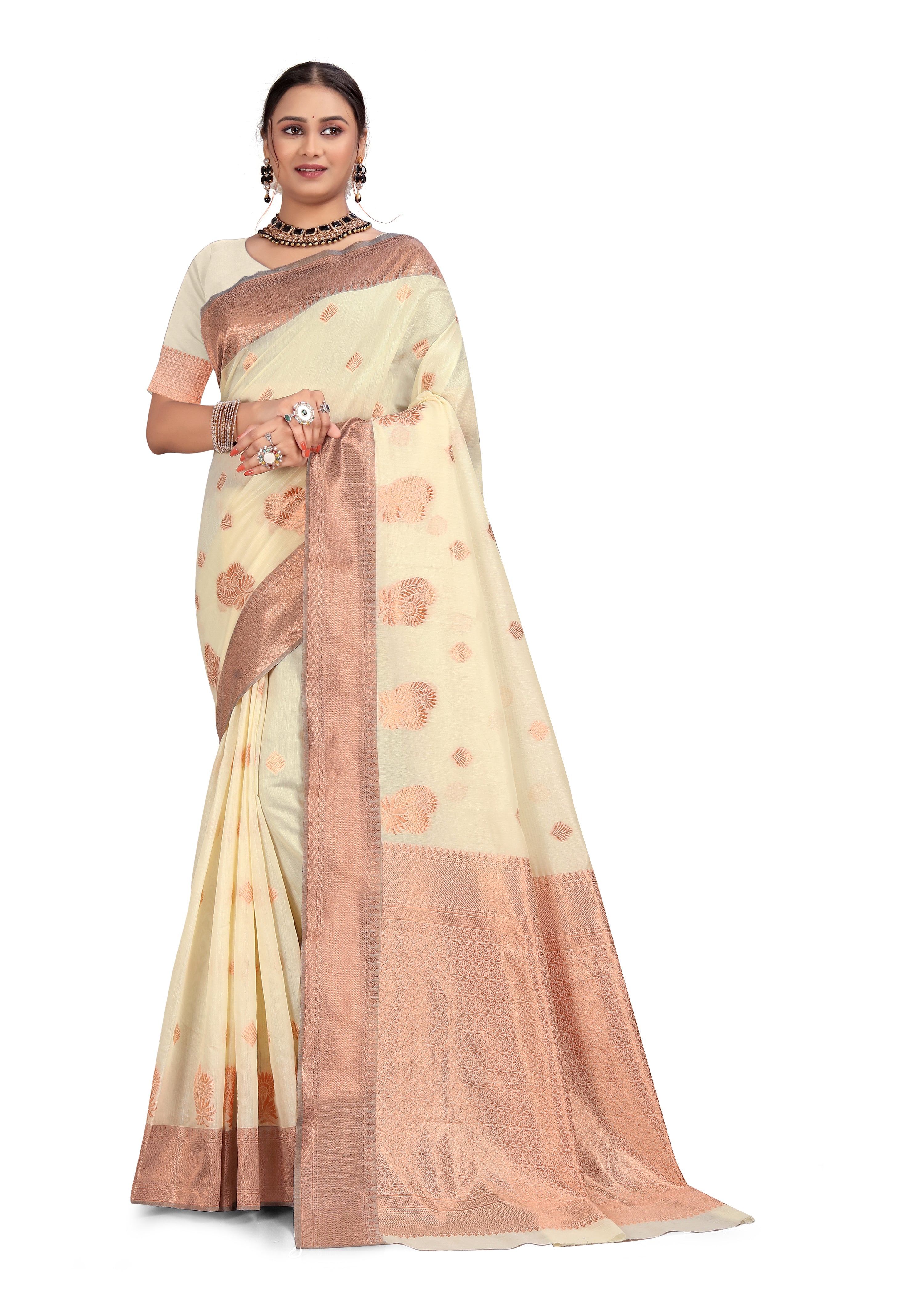 Woven, Self Design Banarasi Cotton Linen Saree