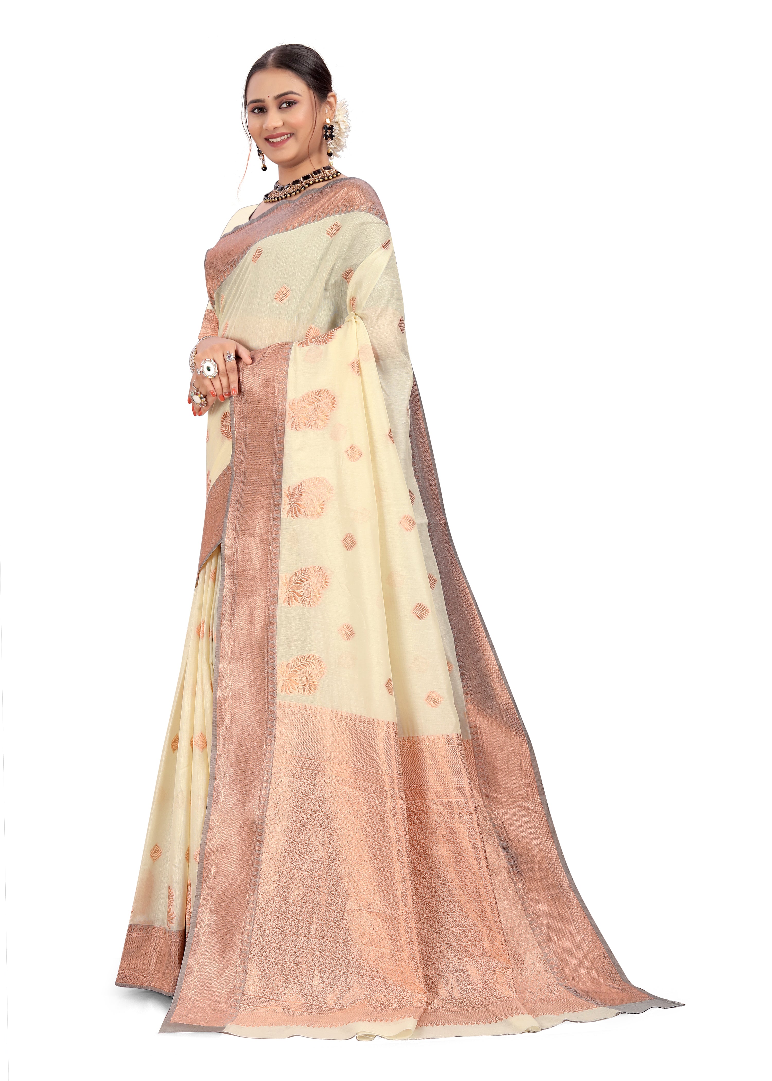 Woven, Self Design Banarasi Cotton Linen Saree