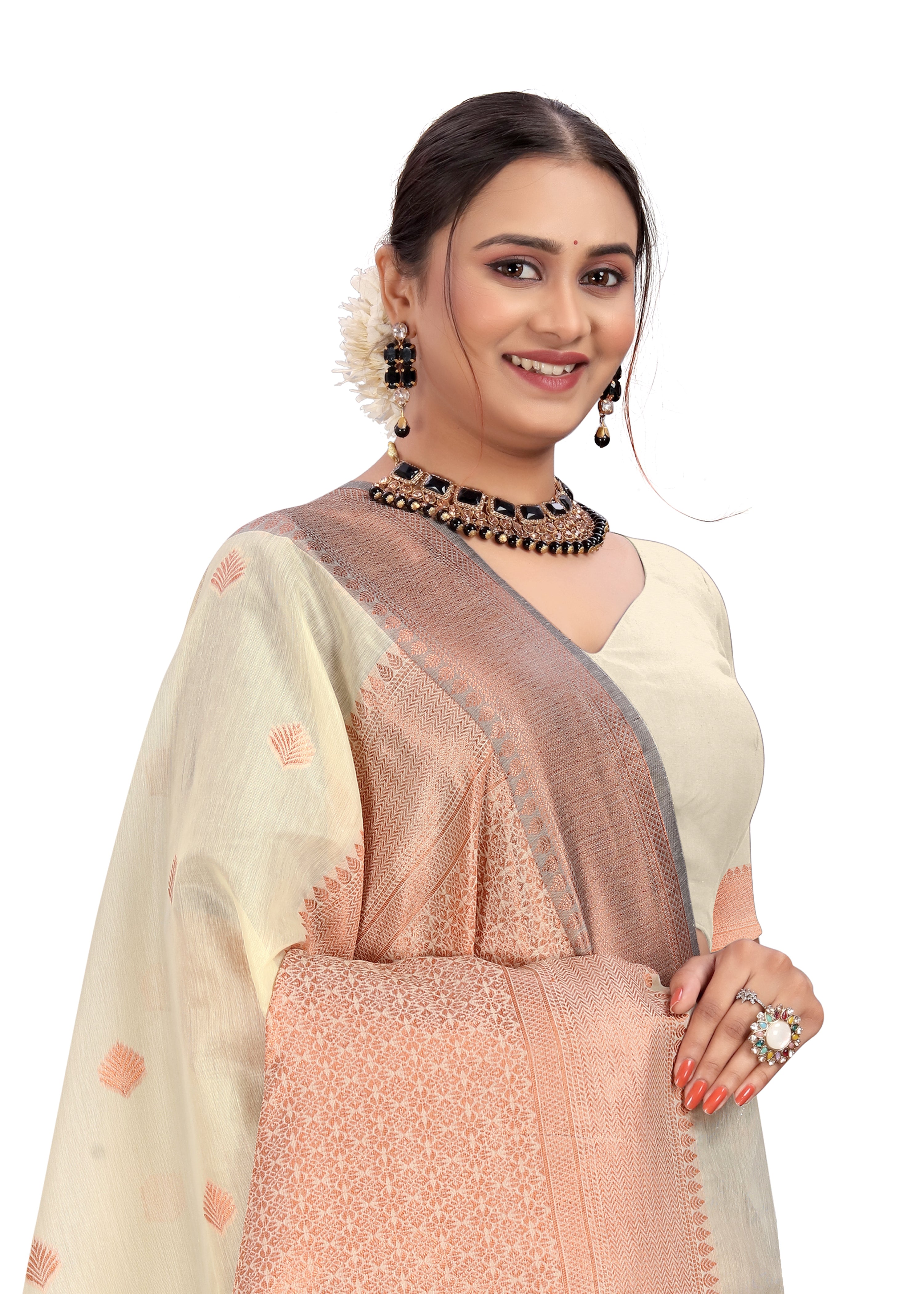 Woven, Self Design Banarasi Cotton Linen Saree