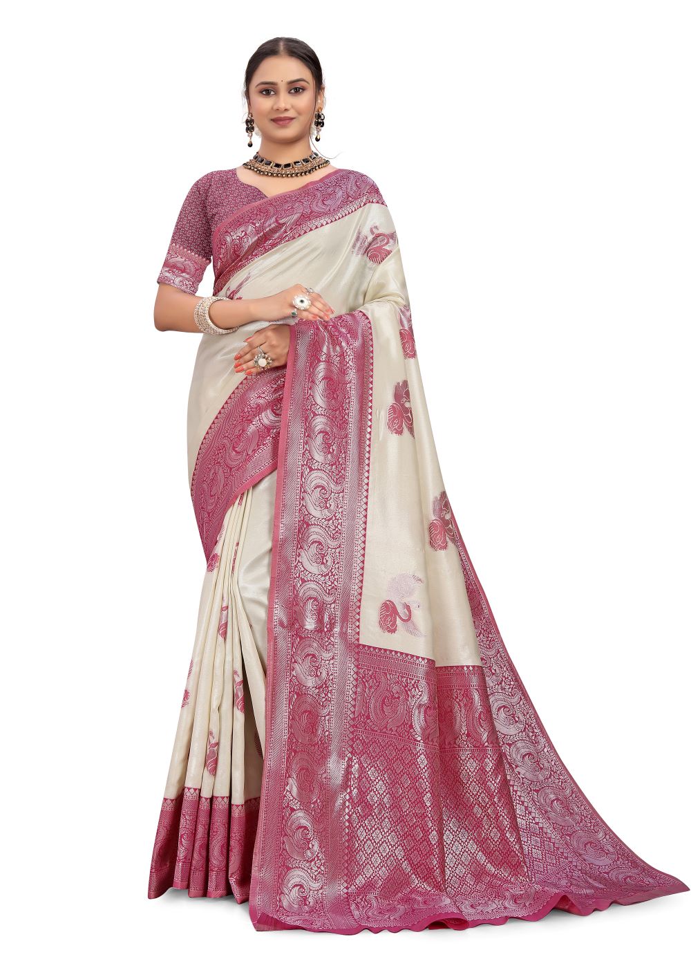 Printed Kanjivaram Pure Silk Multicolor Saree