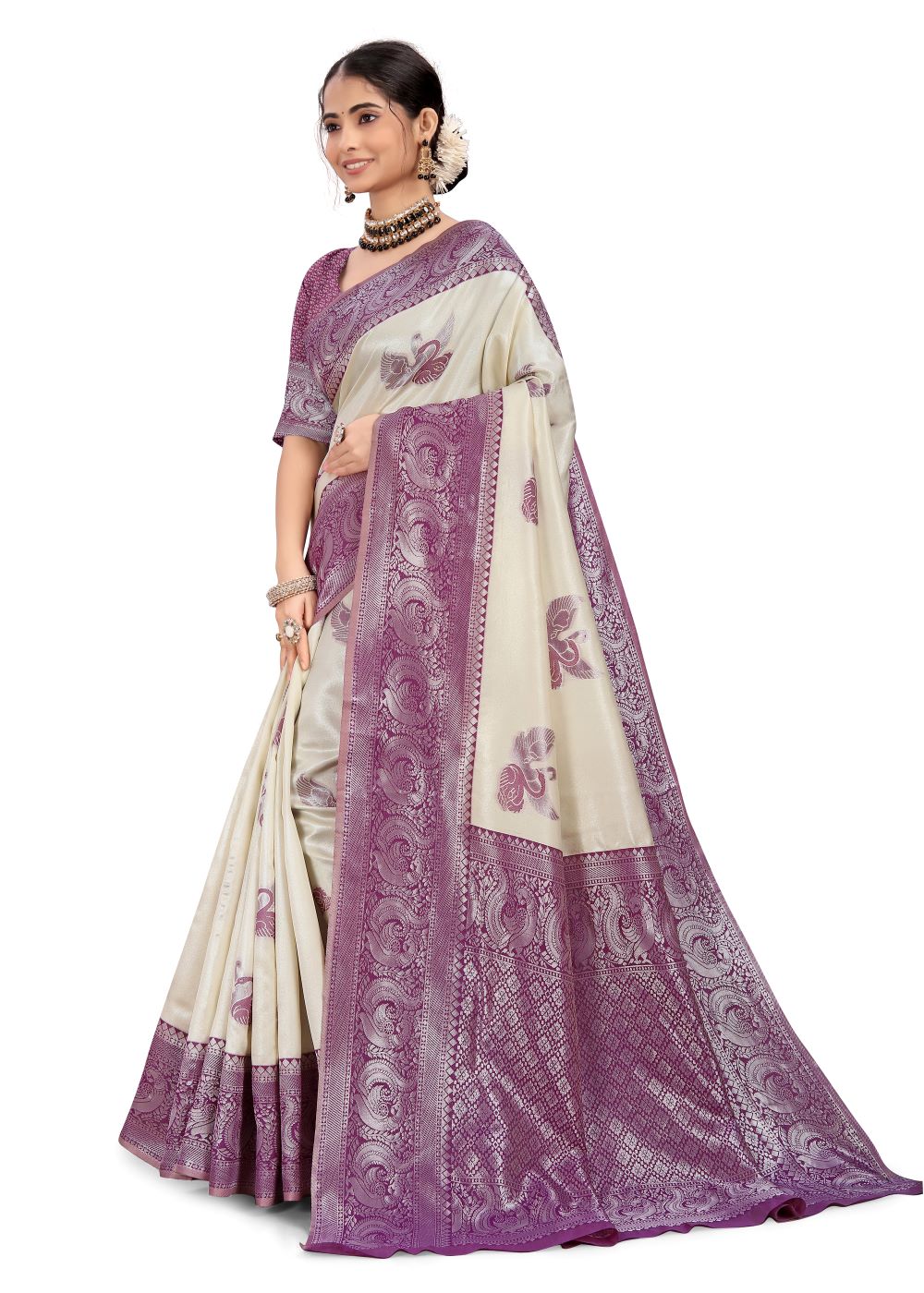 Printed Kanjivaram Pure Silk Multicolor Saree