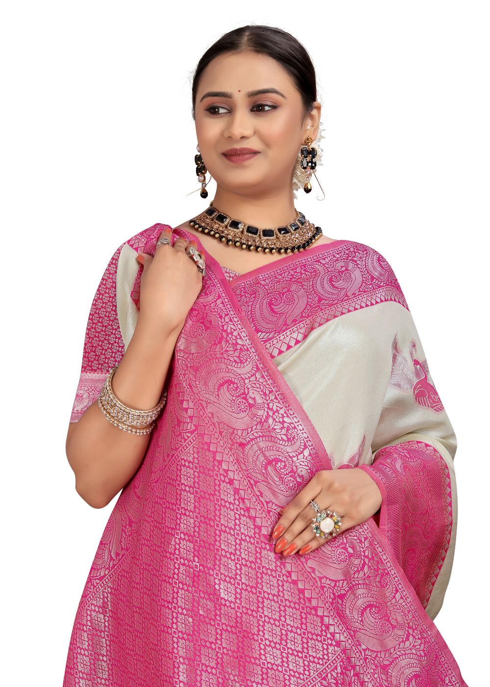 Printed Kanjivaram Pure Silk Multicolor Saree