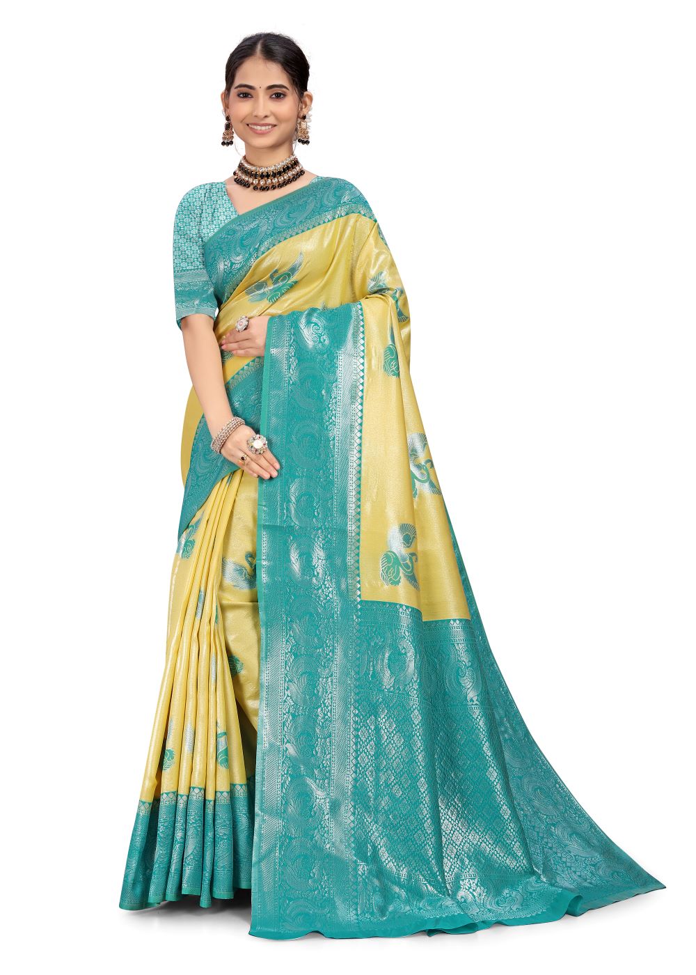 Printed Kanjivaram Pure Silk Multicolor Saree