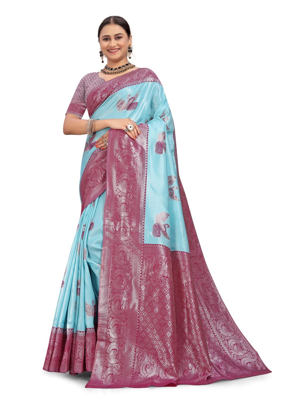 Printed Kanjivaram Pure Silk Multicolor Saree