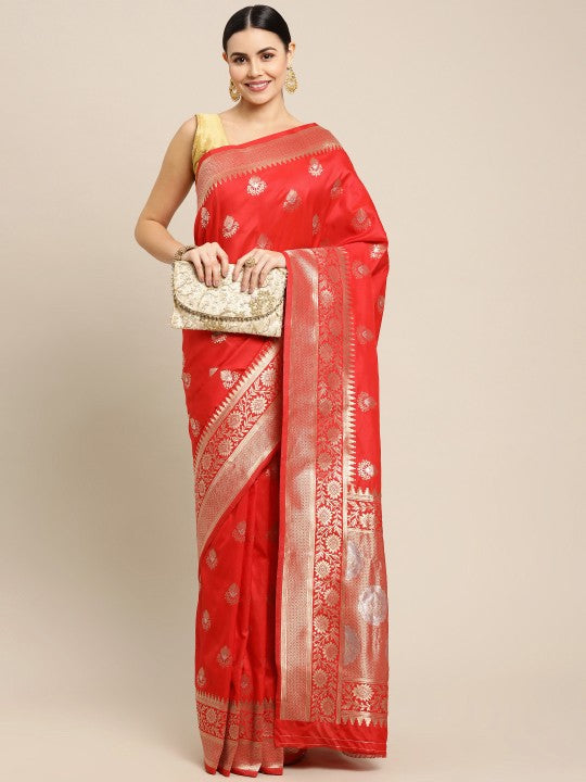 Purple & Gold Ethnic Zari Silk Blend Celebrity Banarasi Sarees