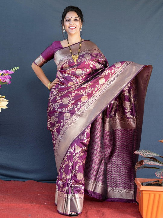 Women's Banarasi Wedding Designer Silk Saree With Unstiched Blouse Piece