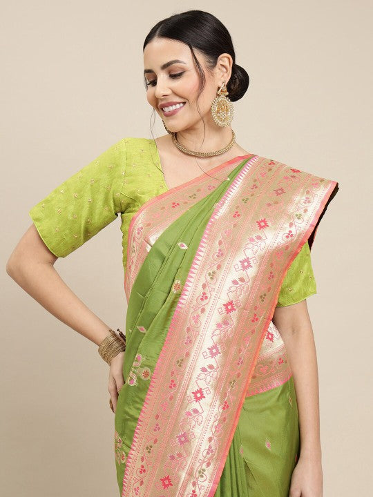 A Kayarani Woven Design Zari Paithani Sarees