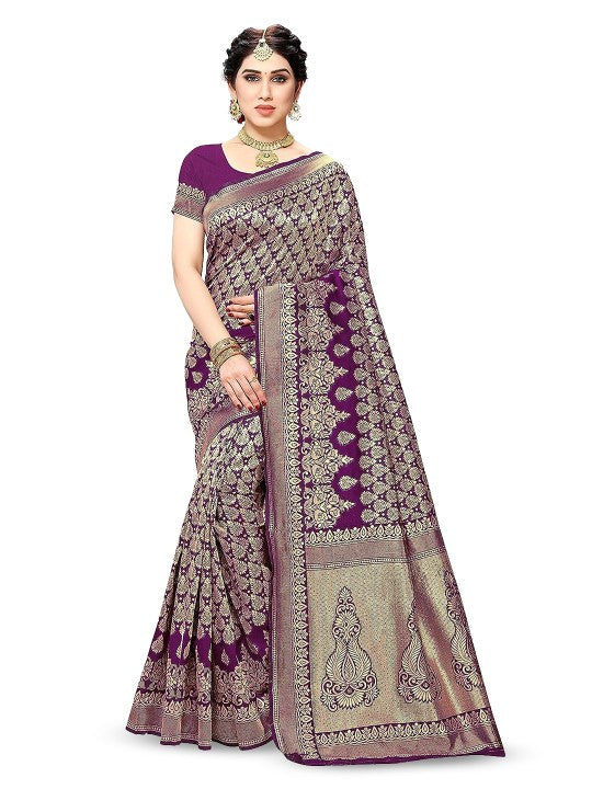 Woven Banarasi Cotton Silk, Jacquard Saree