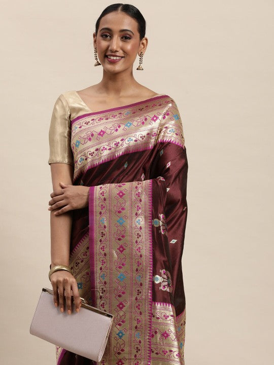 A Kayarani Woven Design Zari Paithani Sarees