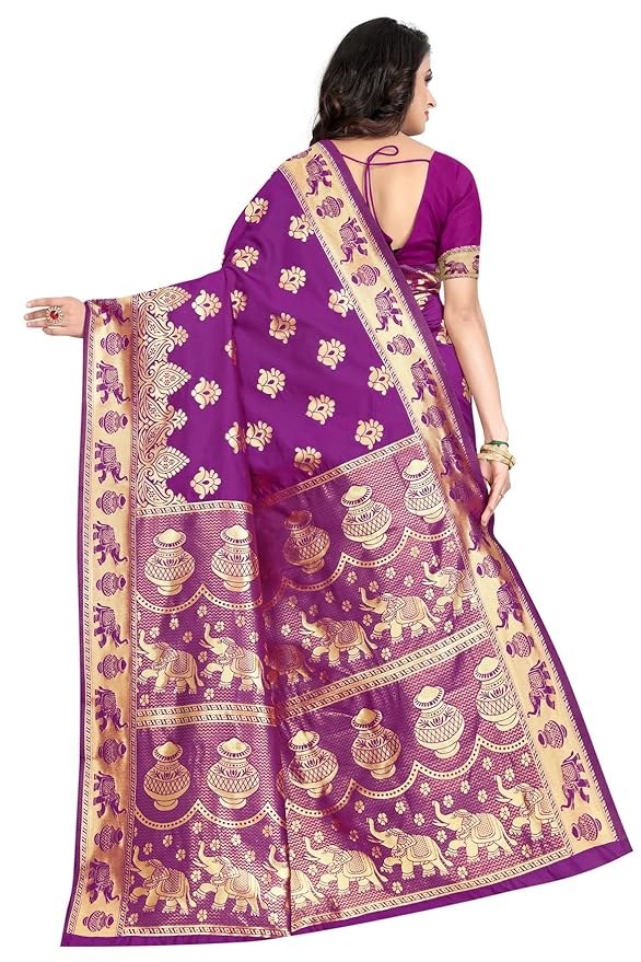 Women's Pure Soft Kanjivaram Silk Saree Banarasi Design Style With Blouse Piece