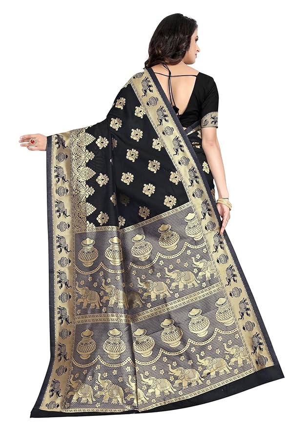 Women's Pure Soft Kanjivaram Silk Saree Banarasi Design Style With Blouse Piece