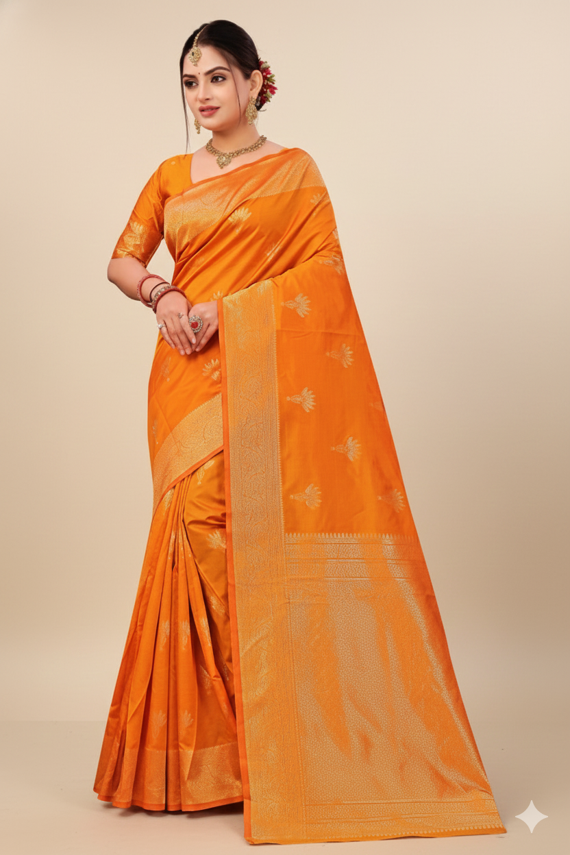 Emerald  Banarasi Silk Saree With Unstitched Blouse Piece