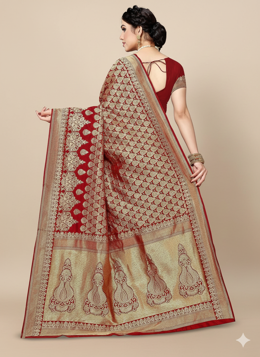 Woven Banarasi Cotton Silk, Jacquard Saree