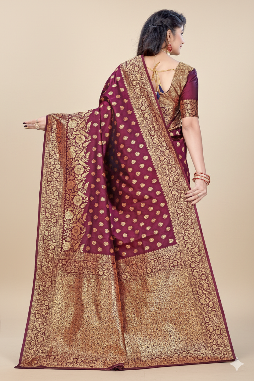 Trendy Designer Banarasi Saree Rich Pallu & Butta Design