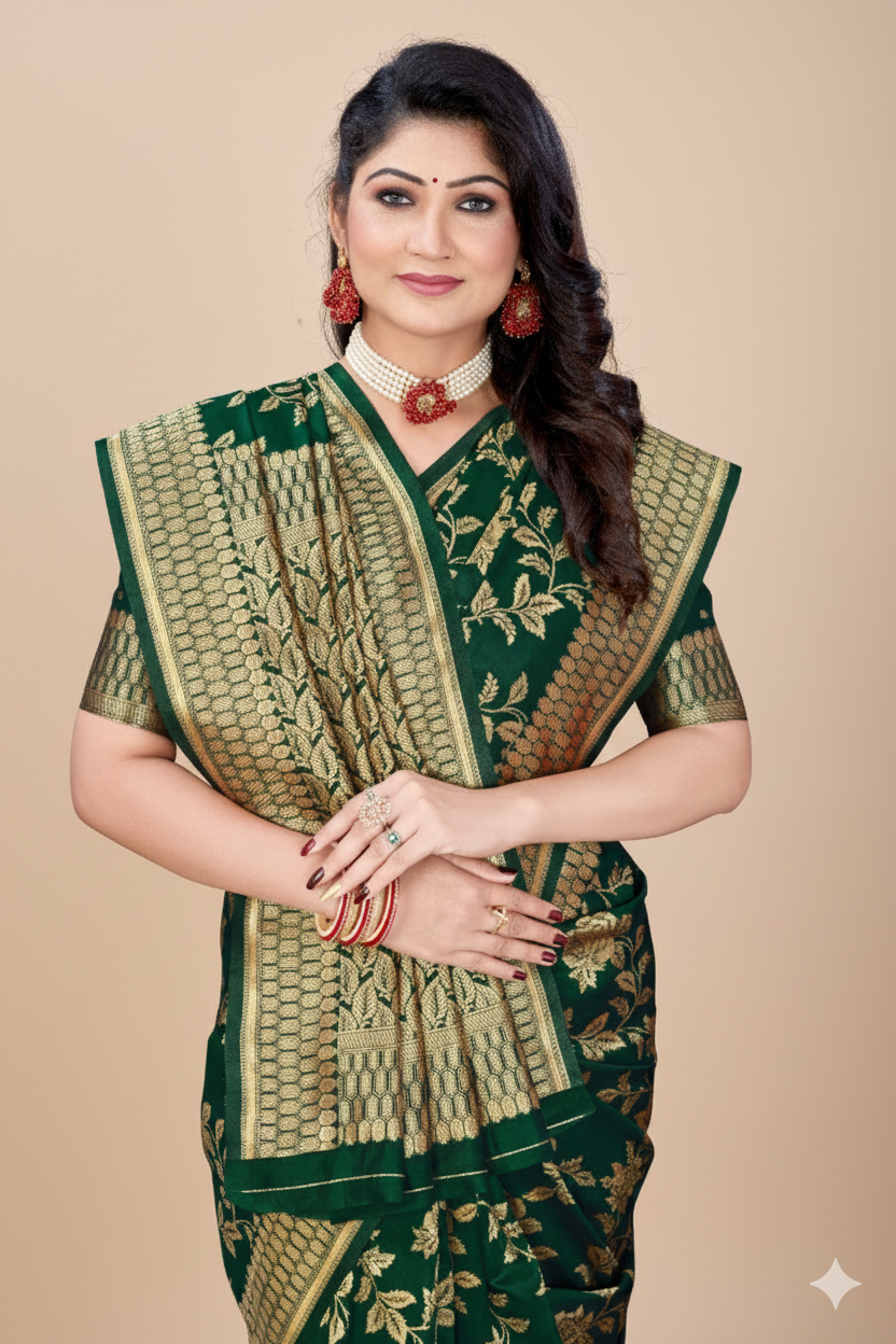 Glamorous Women's Banarasi Silk Saree With Unstitched Blouse Piece