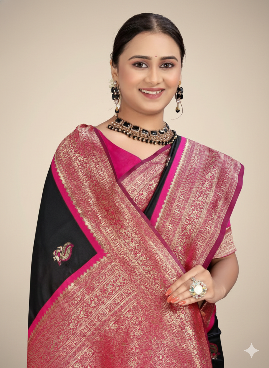 Floral Woven Design Zari Banarasi Saree