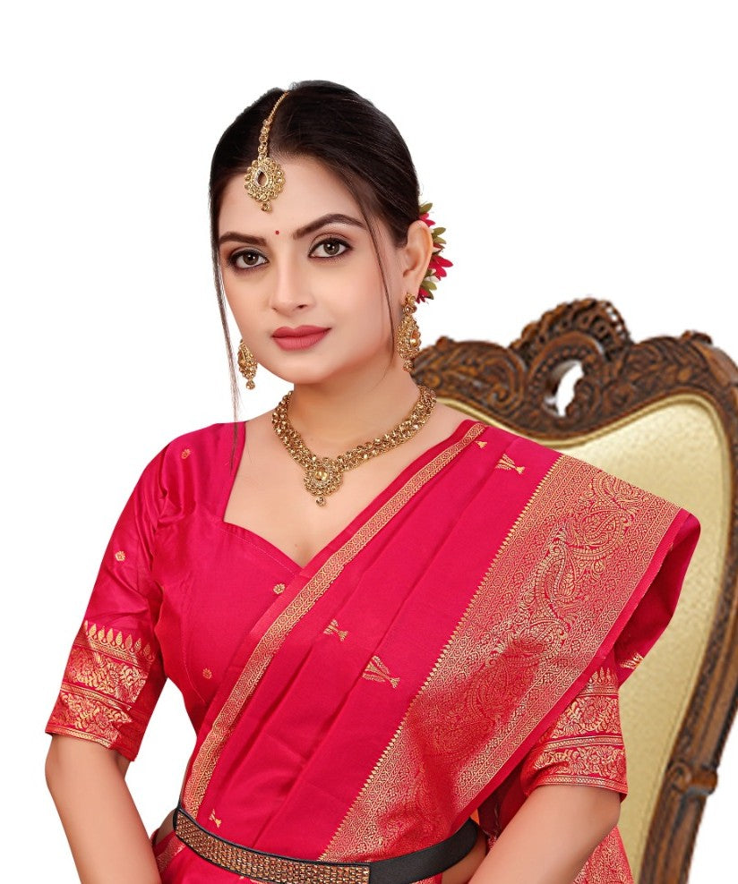 Emerald  Banarasi Silk Saree With Unstitched Blouse Piece