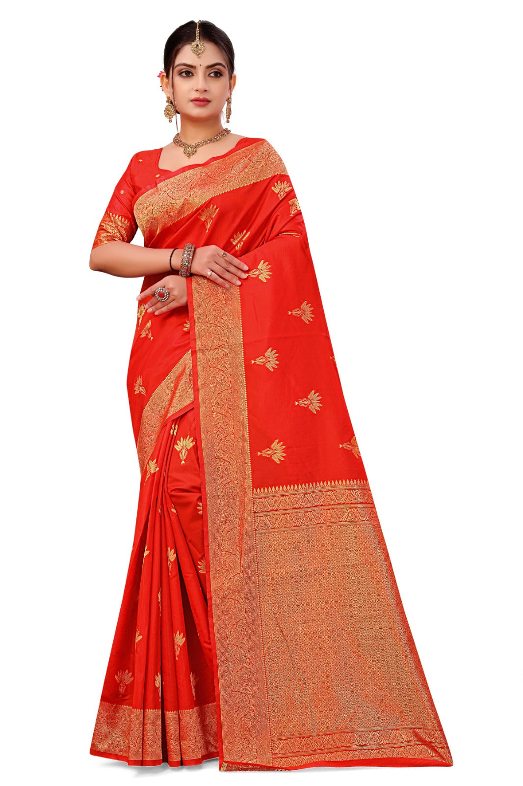 Emerald  Banarasi Silk Saree With Unstitched Blouse Piece