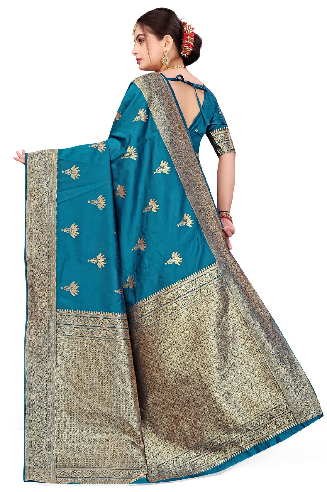 Emerald  Banarasi Silk Saree With Unstitched Blouse Piece