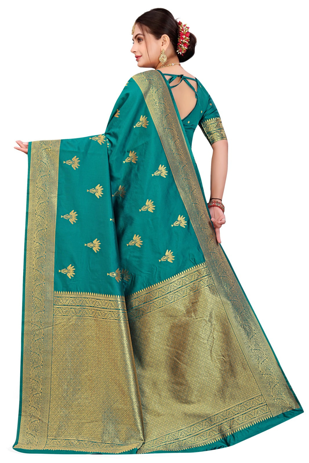Emerald  Banarasi Silk Saree With Unstitched Blouse Piece