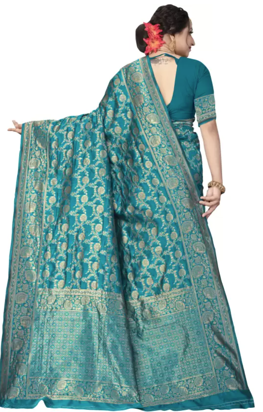 Multi Color Soft Lichi Silk Jacquard All Over Saree