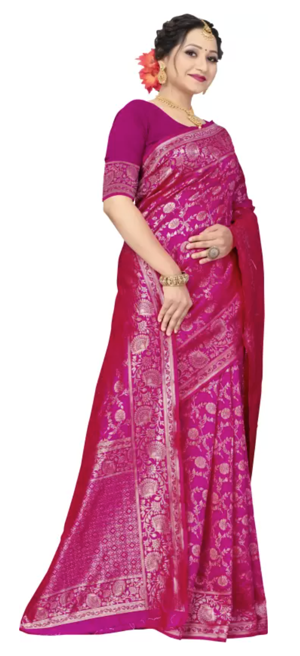Multi Color Soft Lichi Silk Jacquard All Over Saree
