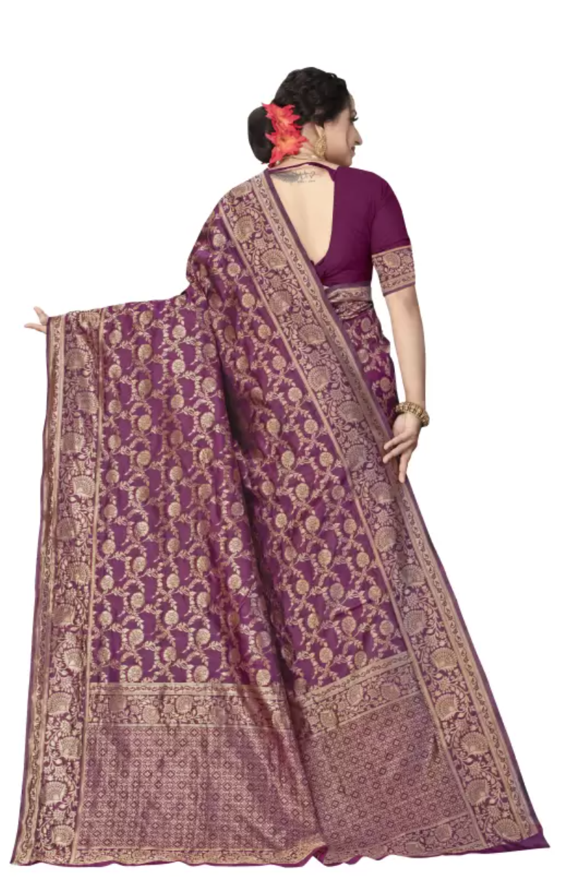 Multi Color Soft Lichi Silk Jacquard All Over Saree