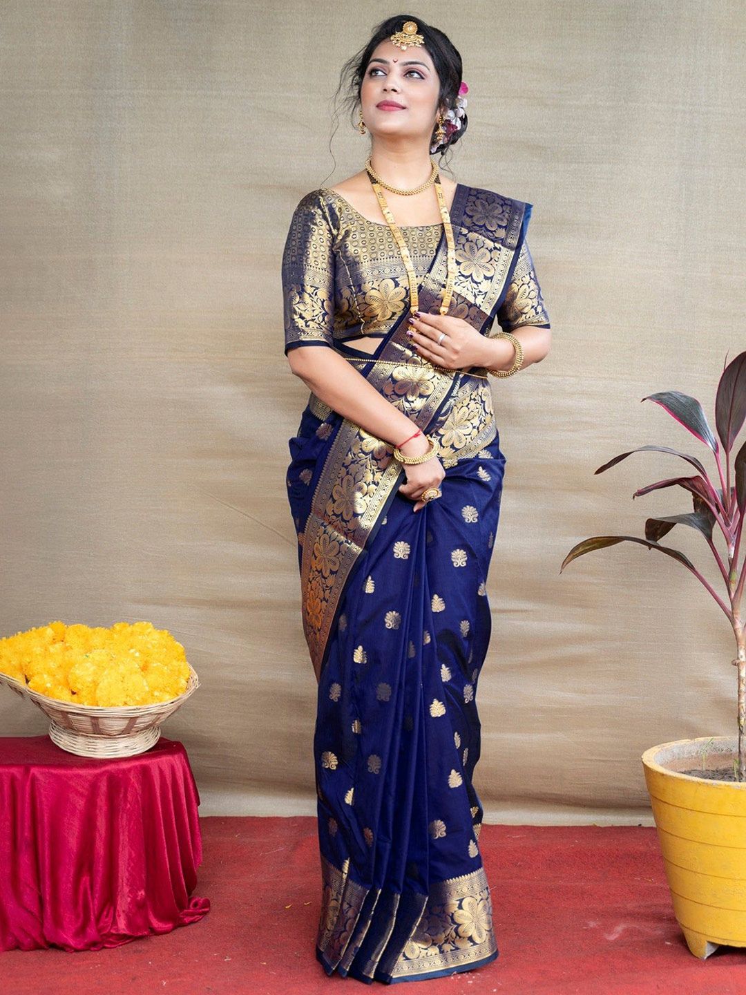 Soft Banarasi Silk Jacquard Saree With Running Blouse Piece