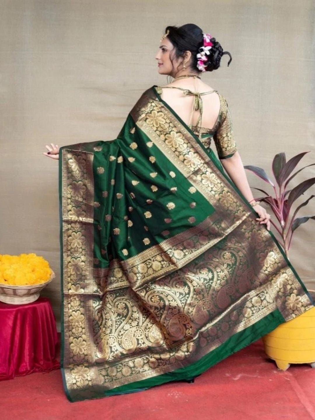Soft Banarasi Silk Jacquard Saree With Running Blouse Piece