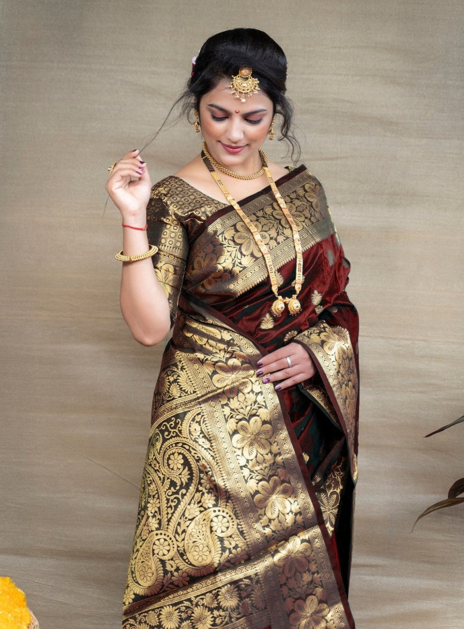 Soft Banarasi Silk Jacquard Saree With Running Blouse Piece