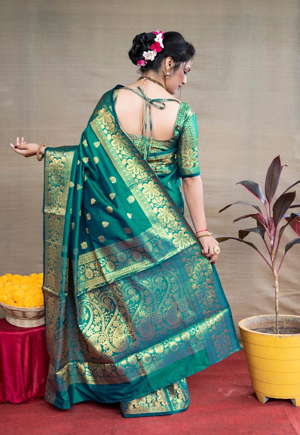 Soft Banarasi Silk Jacquard Saree With Running Blouse Piece