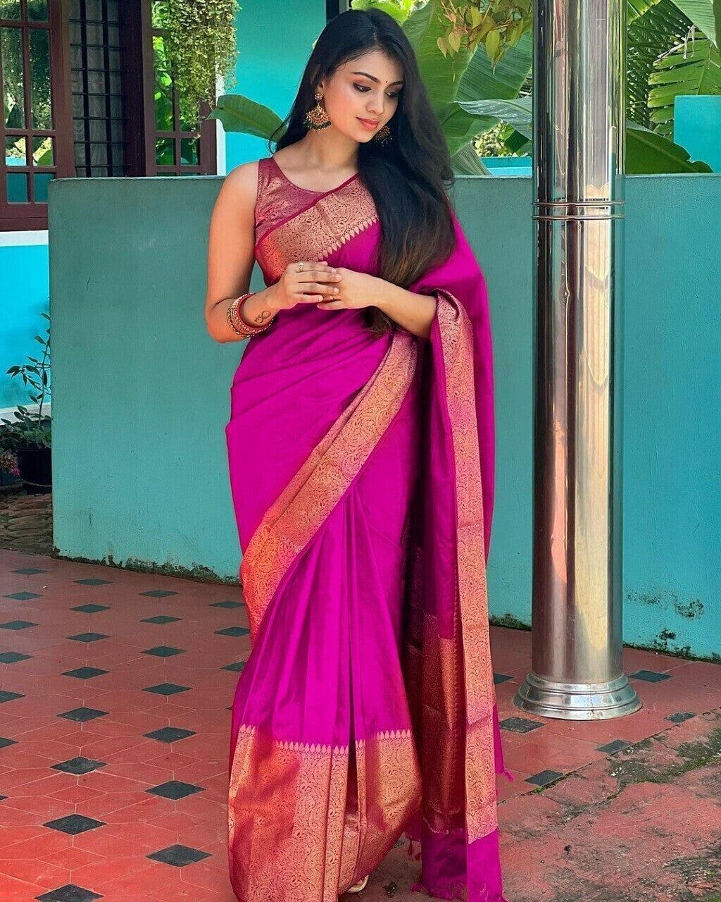 Women's banarasi warm silk Plain Saree With Blouse Piece