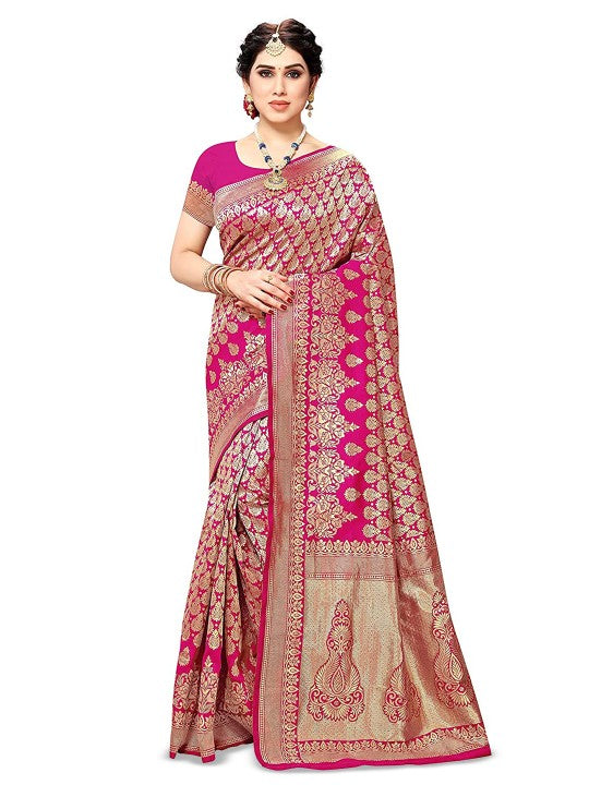 Woven Banarasi Cotton Silk, Jacquard Saree