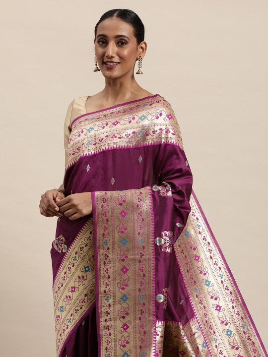 A Kayarani Woven Design Zari Paithani Sarees