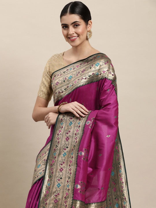 A Kayarani Woven Design Zari Paithani Sarees