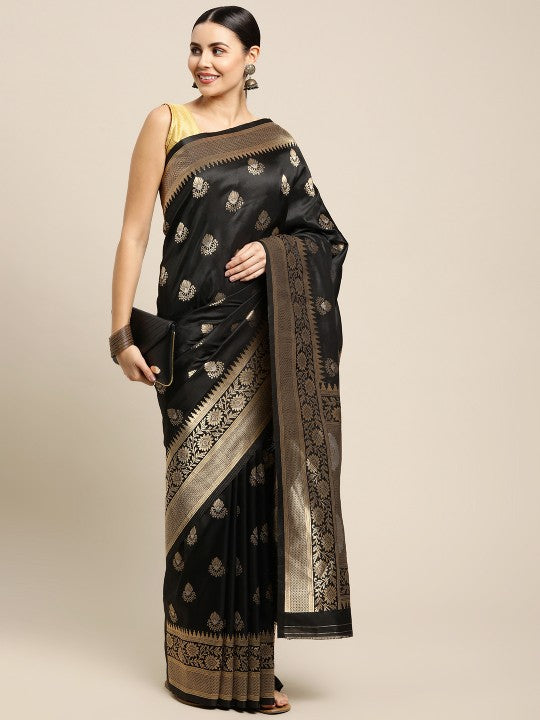 Purple & Gold Ethnic Zari Silk Blend Celebrity Banarasi Sarees