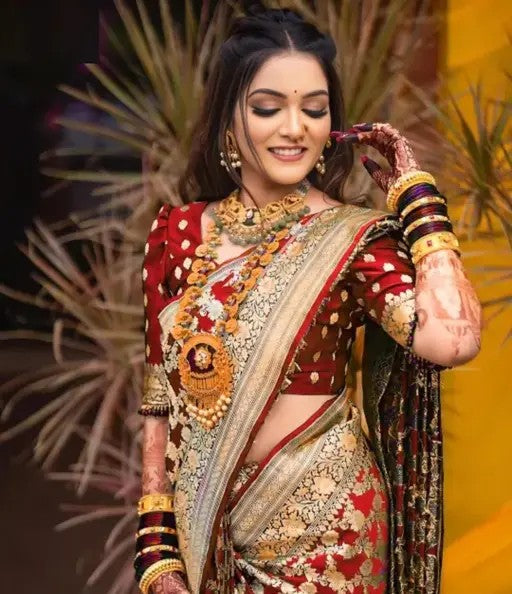 Women's Kanjivaram Soft Pure Silk Banarasi Sarees With Blouse Piece