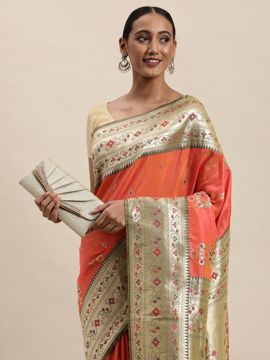 A Kayarani Woven Design Zari Paithani Sarees