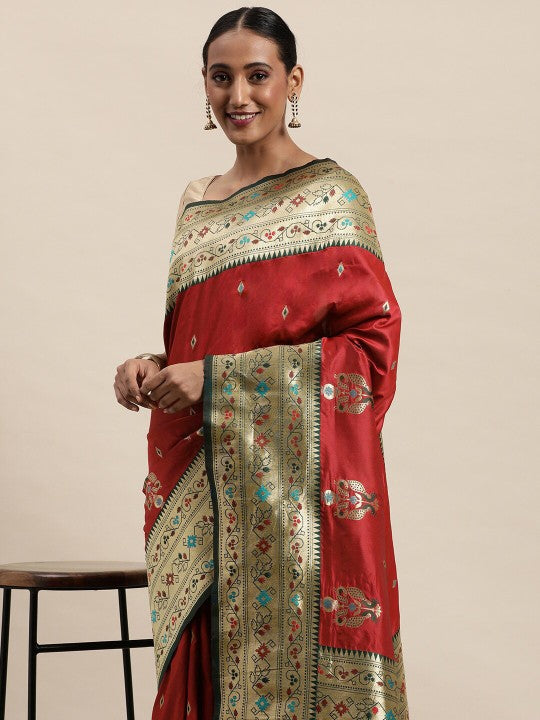 A Kayarani Woven Design Zari Paithani Sarees