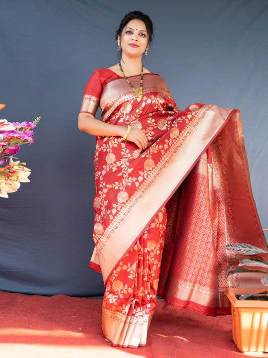 Women's Banarasi Wedding Designer Silk Saree With Unstiched Blouse Piece