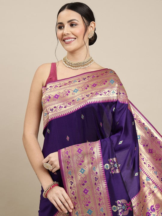A Kayarani Woven Design Zari Paithani Sarees